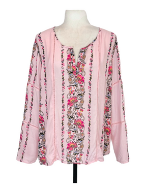 Tribal pink floral boho blouse